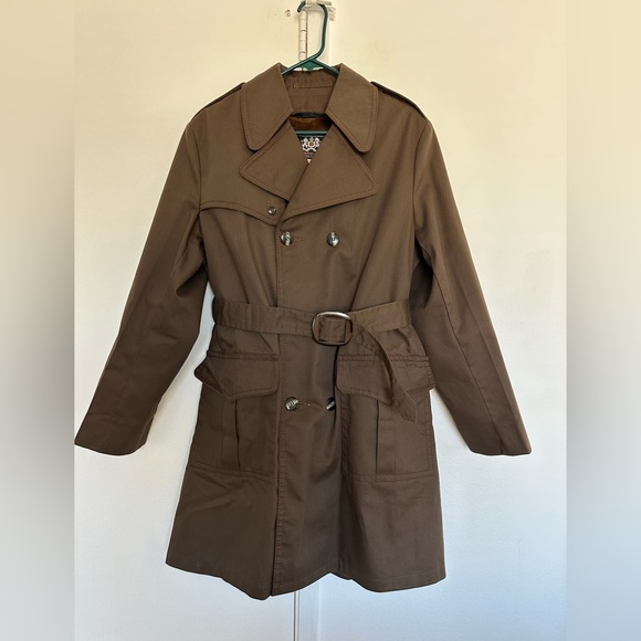 NWOT Men's Brown Double-Breasted Trench Coat zip in lining size L